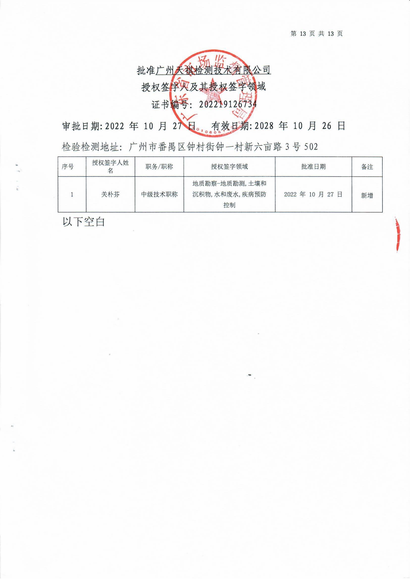 检验检测CMA证书附表