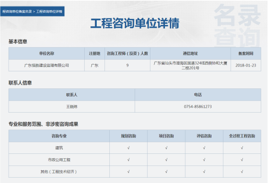 全国投资项目在线审批监管平台生成的《工程咨询单位备案》（原件扫描件）