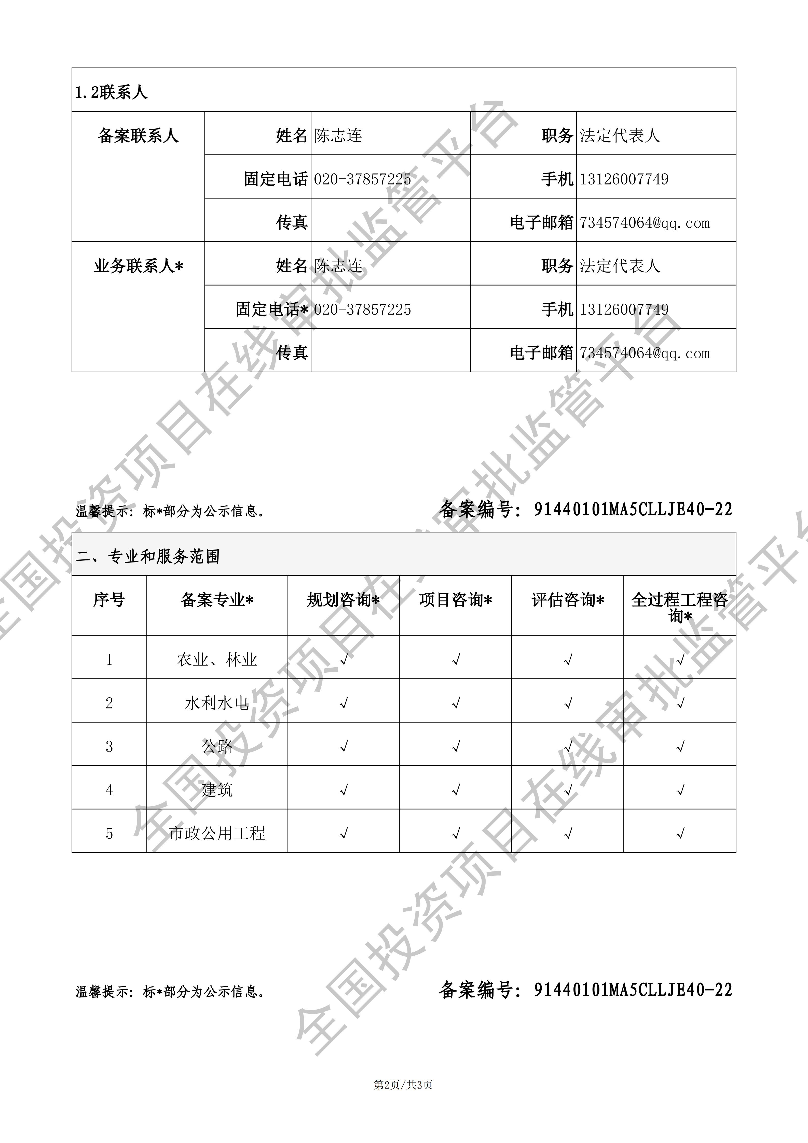 全国投资项目在线审批监管平台生成的《工程咨询单位备案》（原件扫描件）