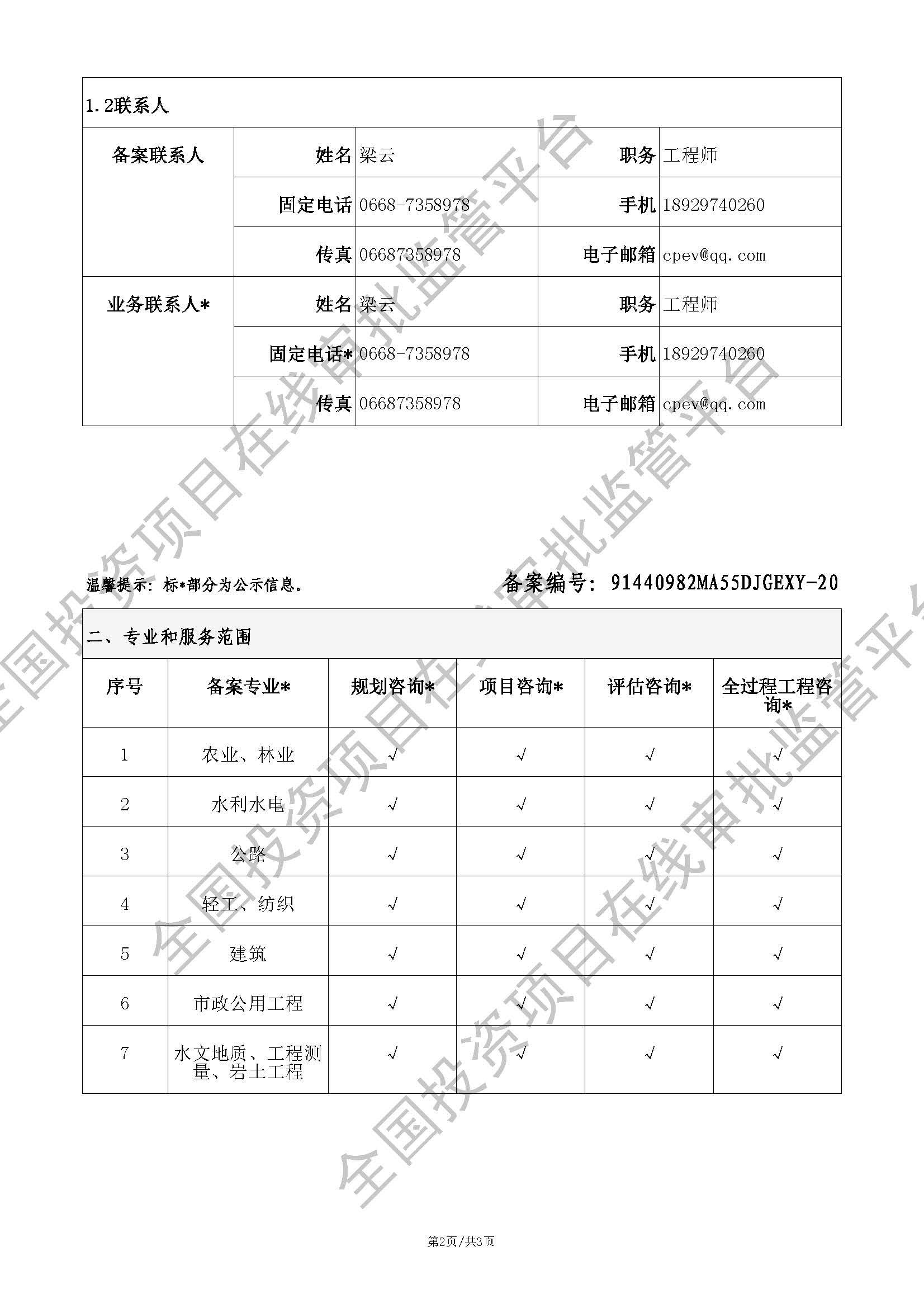 全国投资项目在线审批监管平台生成的《工程咨询单位备案》（原件扫描件）