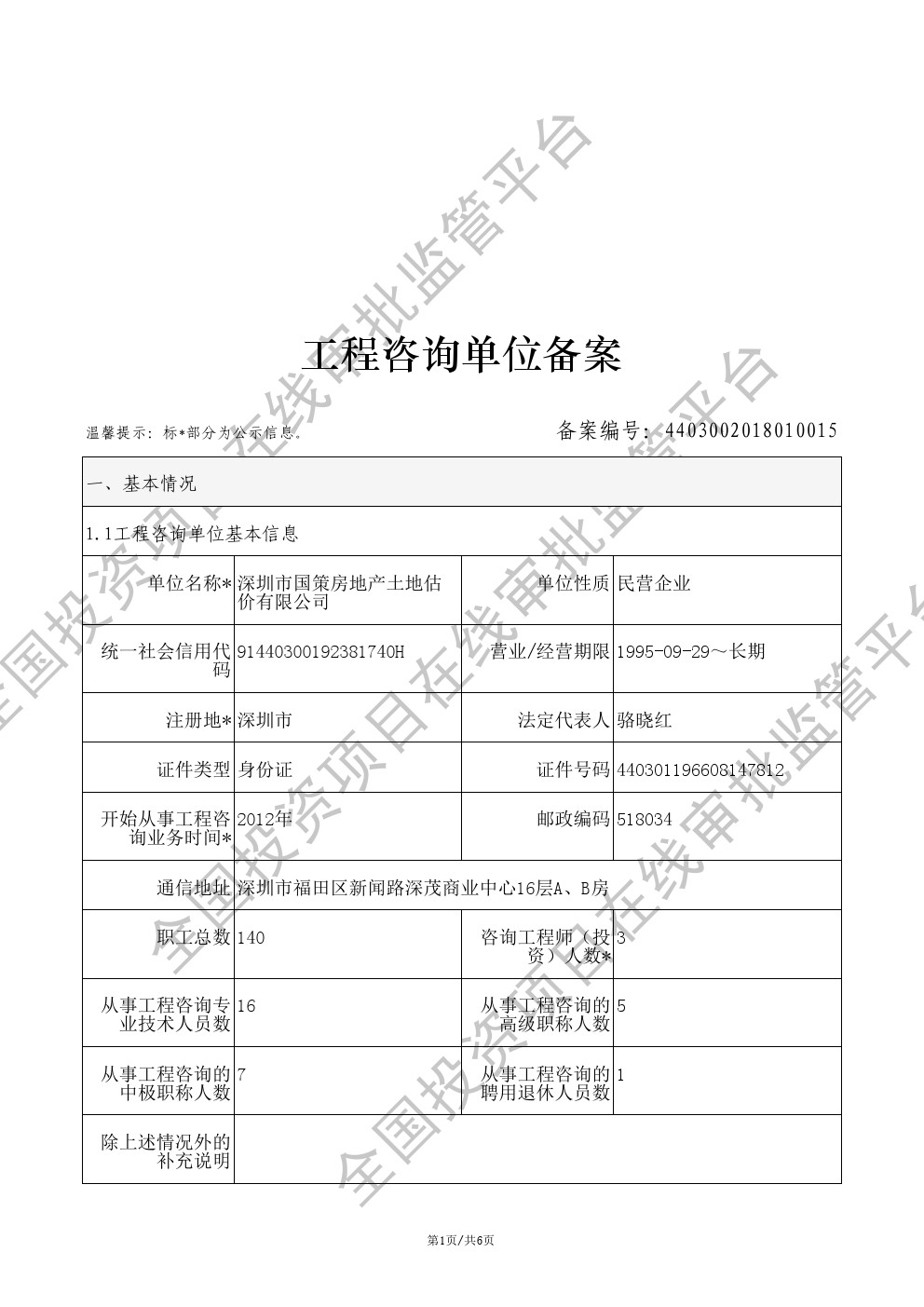 全国投资项目在线审批监管平台生成的《工程咨询单位备案》（原件扫描件）