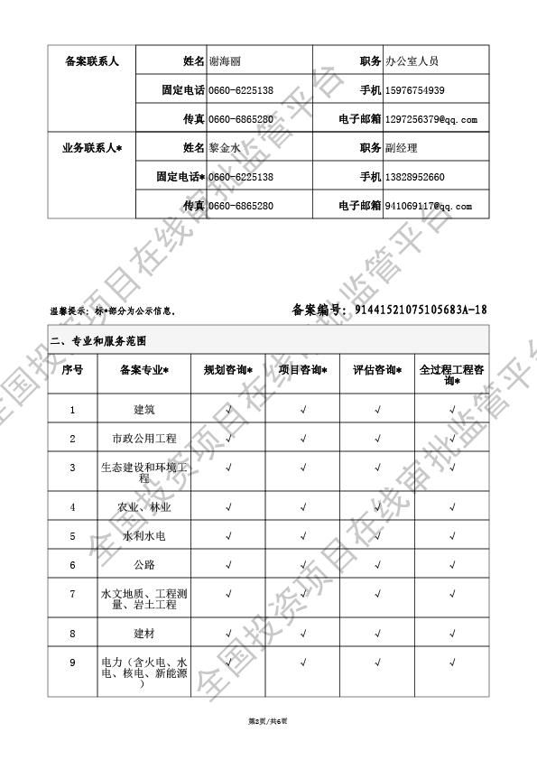 全国投资项目在线审批监管平台生成的《工程咨询单位备案》（原件扫描件）