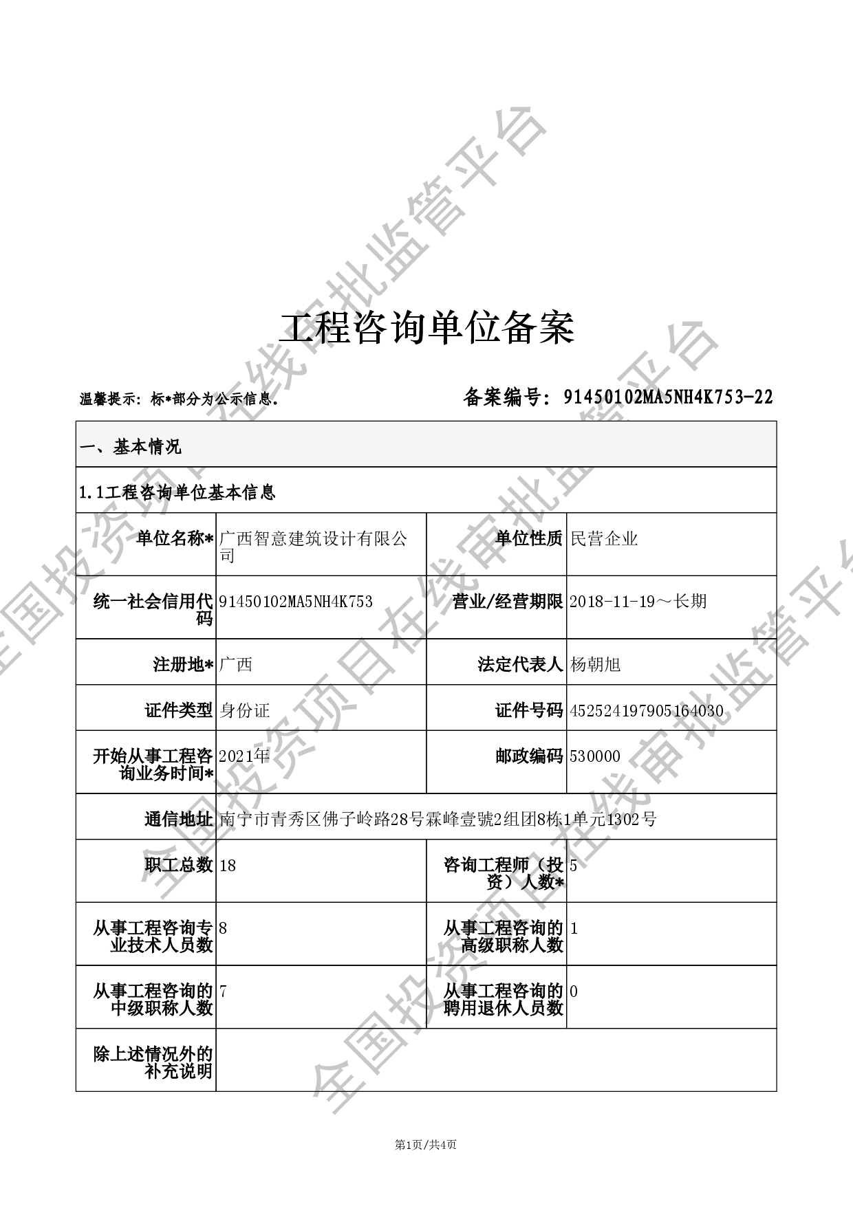 全国投资项目在线审批监管平台生成的《工程咨询单位备案》（原件扫描件）