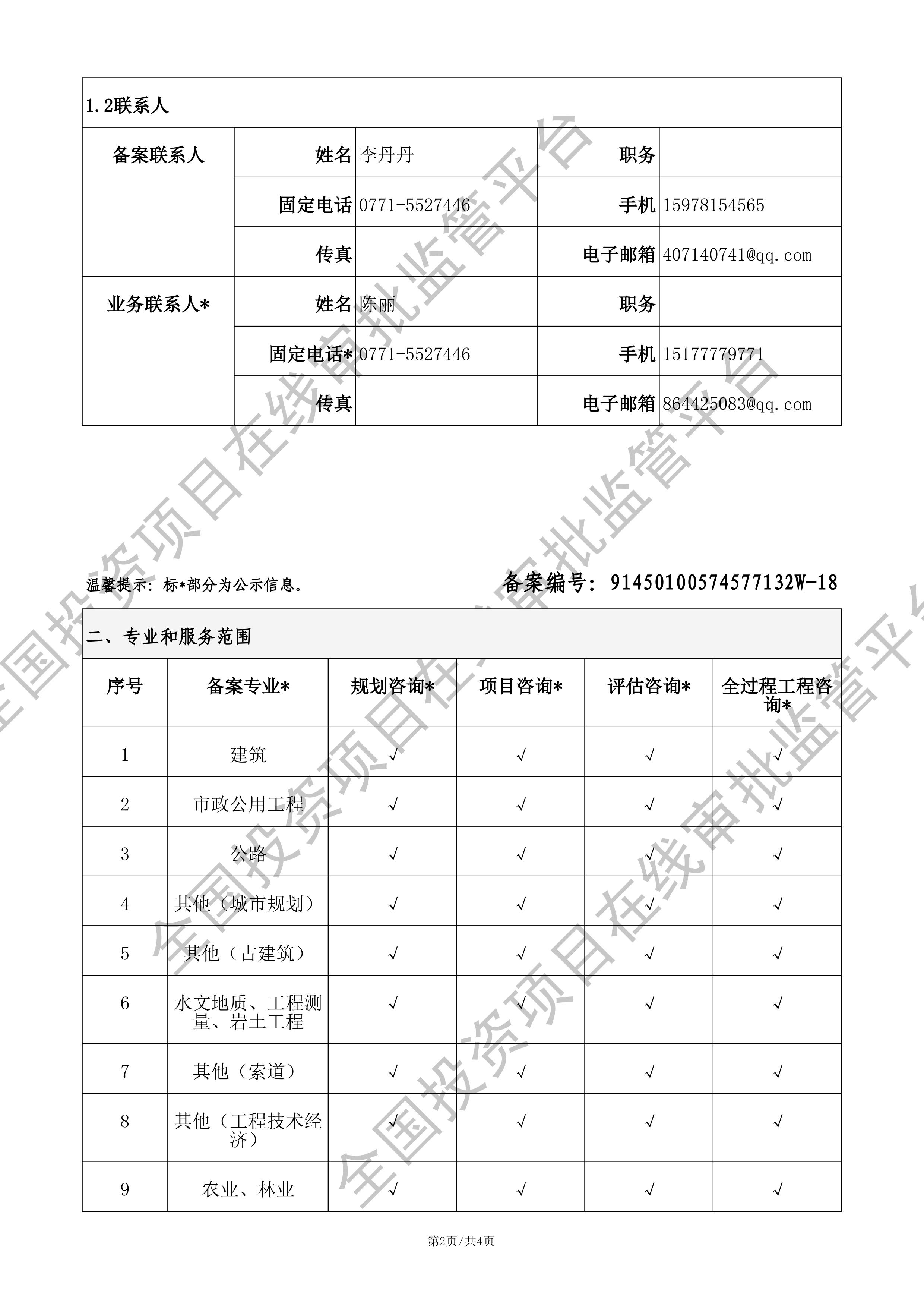 全国投资项目在线审批监管平台生成的《工程咨询单位备案》（原件扫描件）