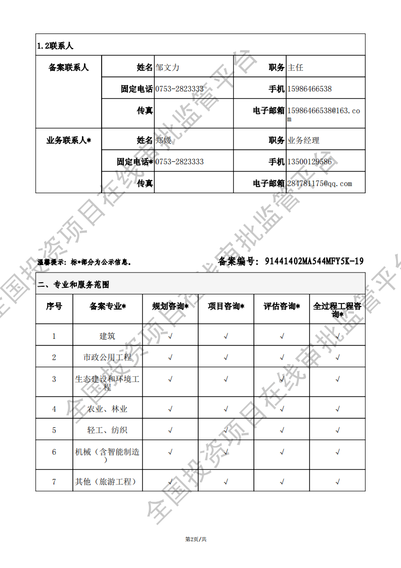 全国投资项目在线审批监管平台生成的《工程咨询单位备案》（原件扫描件）