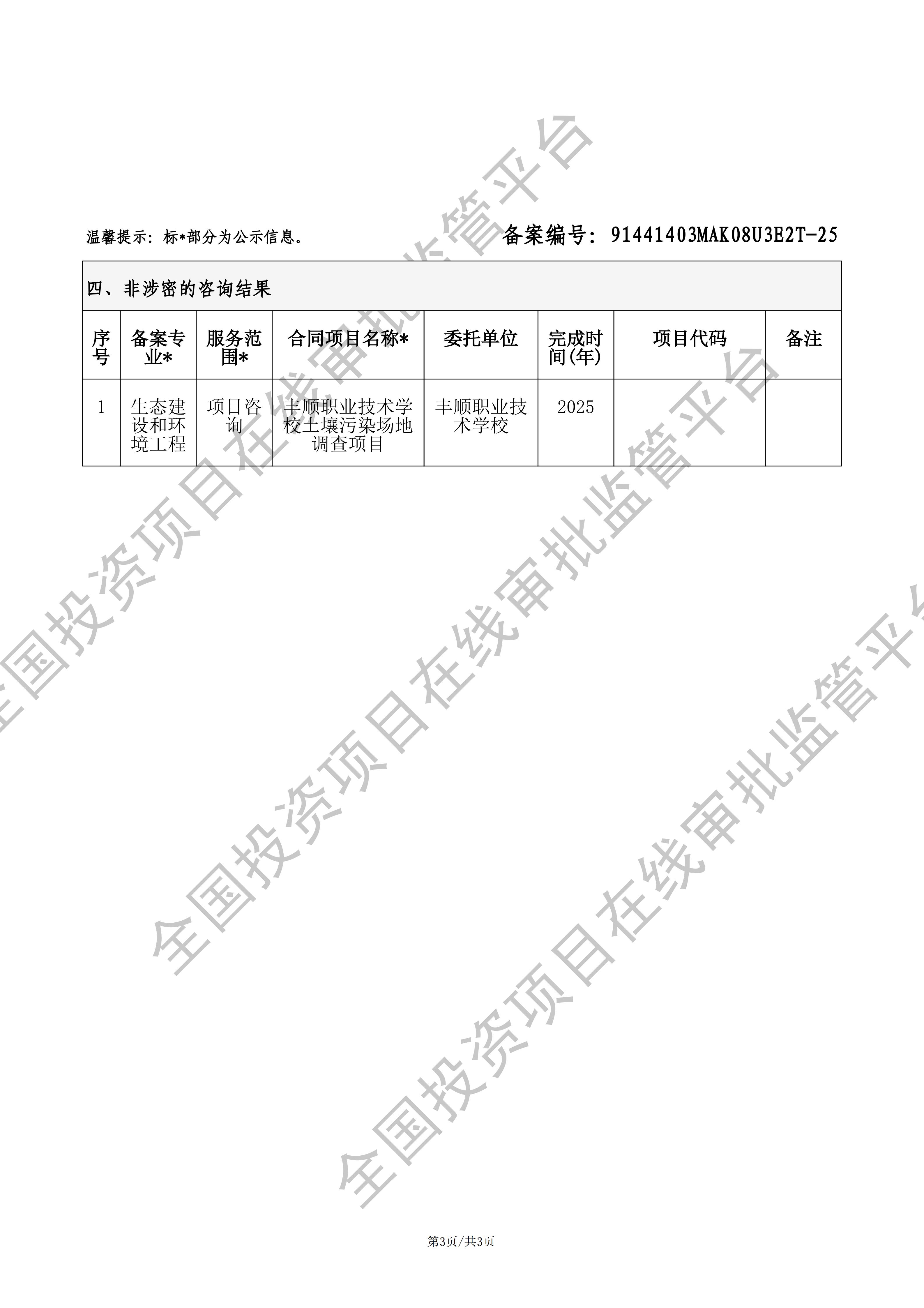 全国投资项目在线审批监管平台生成的《工程咨询单位备案》（原件扫描件）