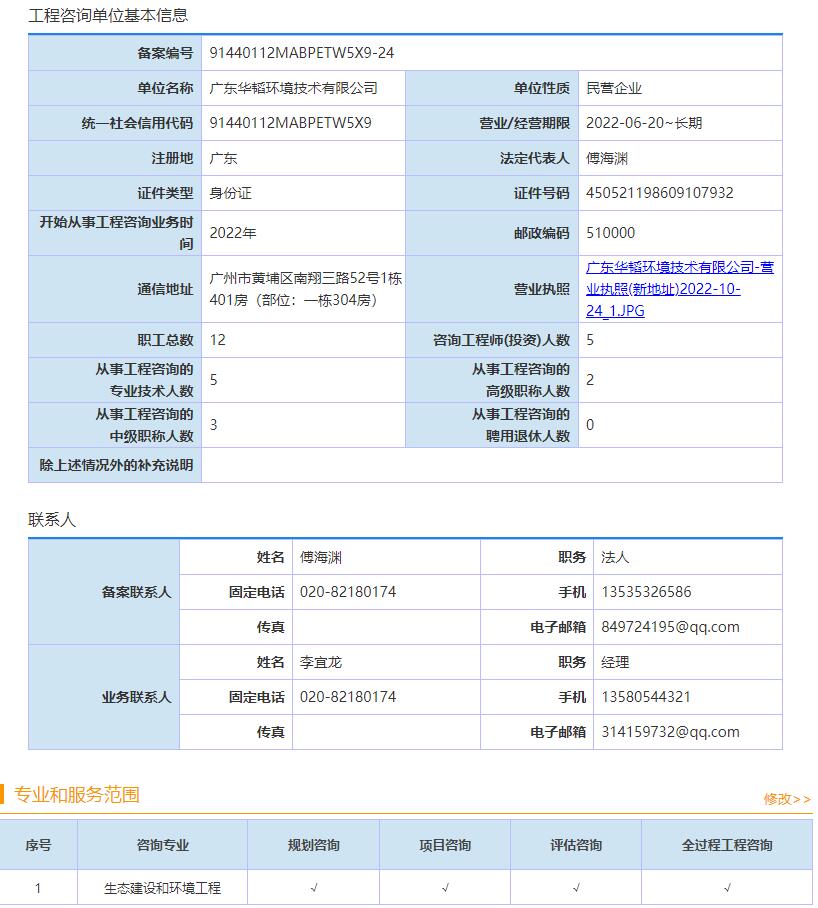 全国投资项目在线审批监管平台生成的《工程咨询单位备案》（原件扫描件）