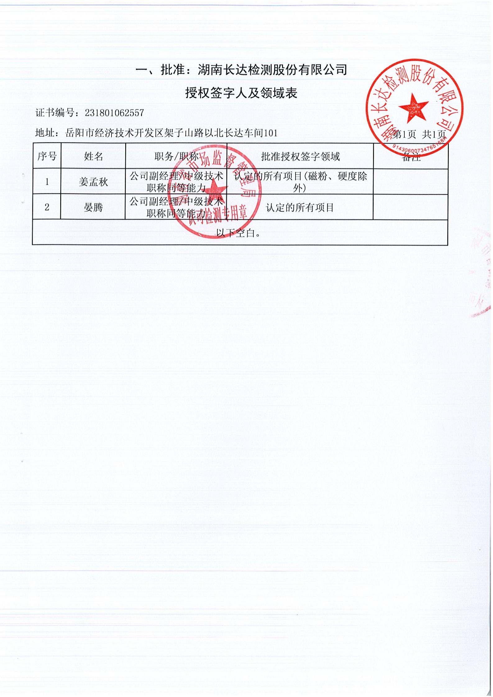 检验检测CMA证书附表