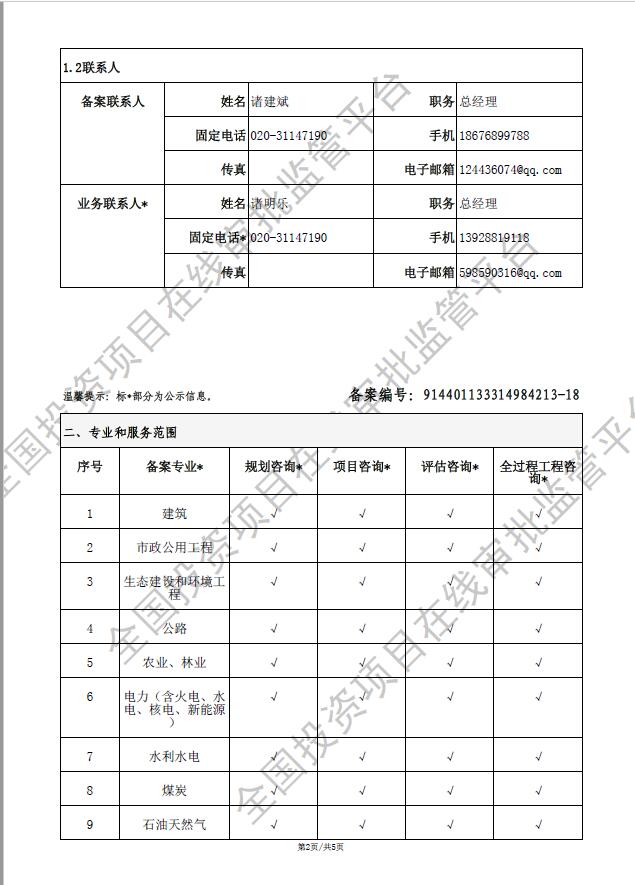 全国投资项目在线审批监管平台生成的《工程咨询单位备案》（原件扫描件）