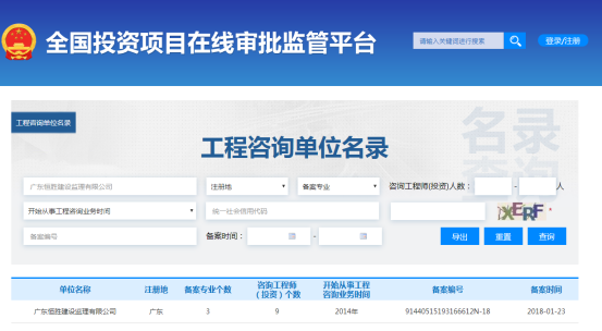 全国投资项目在线审批监管平台生成的《工程咨询单位备案》（原件扫描件）