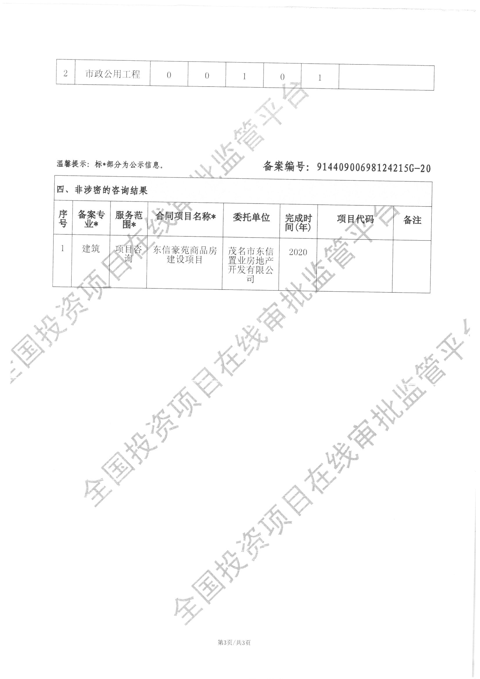 全国投资项目在线审批监管平台生成的《工程咨询单位备案》（原件扫描件）