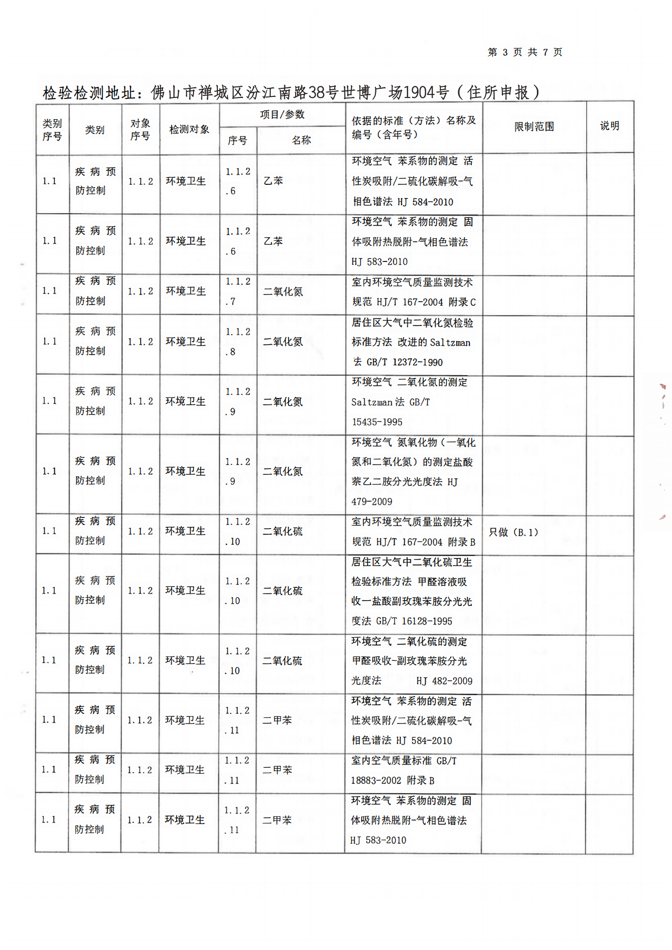 检验检测CMA证书附表