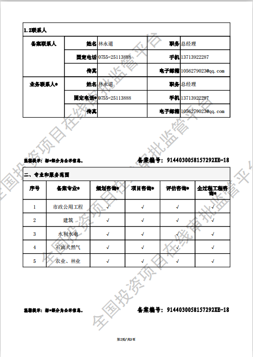 全国投资项目在线审批监管平台生成的《工程咨询单位备案》（原件扫描件）